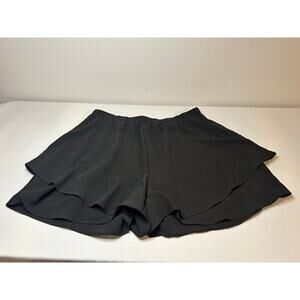 Black Flowy Ruffle Shorts XL Elastic Waist Skort Style Lightweight Casual